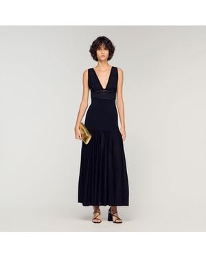 Sandro Ruffled Knit Maxi Dress - Blue