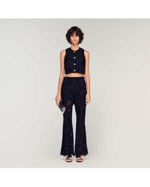 Sandro Embroidered Guipure Crop Top - Blue