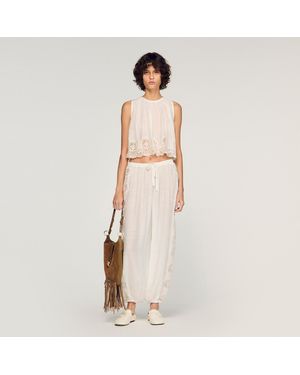 Sandro Crepon Crop Top - Natural