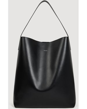 Sandro Leather Hobo Bag With Logo - Black