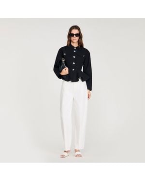 Sandro Cropped Ruffled Peplum Jacket - Black