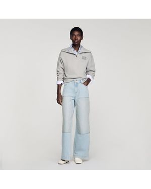 Sandro Faded Straight Rhinestone Jeans - Blue