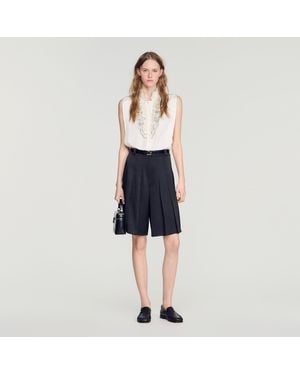 Sandro Long High-Waisted Pleated Shorts - Blue