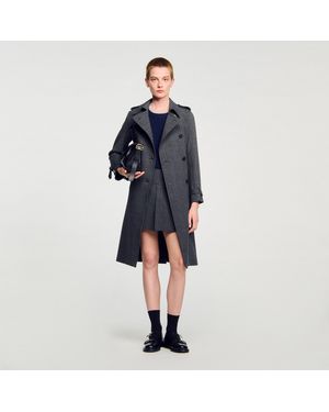 Sandro Rhinestone Trench Coat - Blue