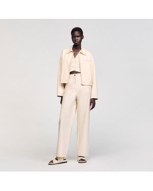Sandro Denim Lace-Up Jacket - Natural