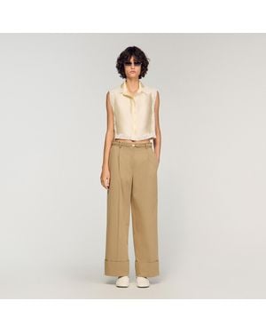 Sandro Cropped Shirt With Lace Detail - Natural