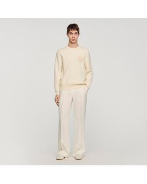 Sandro Crochet Flower Knit Sweatshirt - Natural