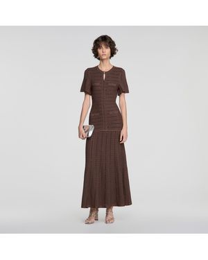 Sandro Rhinestone Knit Maxi Dress - Brown