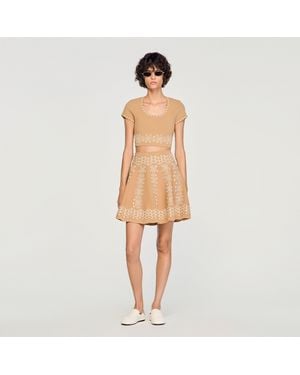 Sandro Short Skirt With Scarf Embroidery - Natural