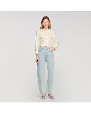 Sandro Cropped Sequinned Cotton Jacket - Blue