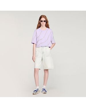 Sandro Rhinestone Cropped T-Shirt - Multicolour