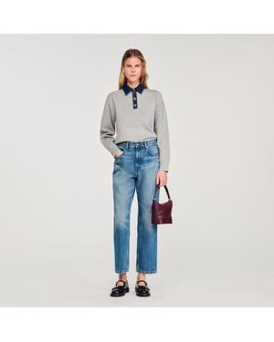 Sandro Jumper With Denim Collar - Blue