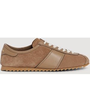 Sandro Low-Top Leather And Suede Trainers - Brown