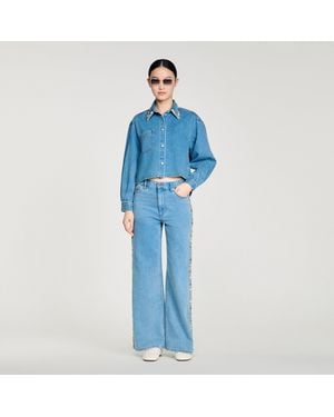 Sandro Denim Shirt With Rhinestones - Blue