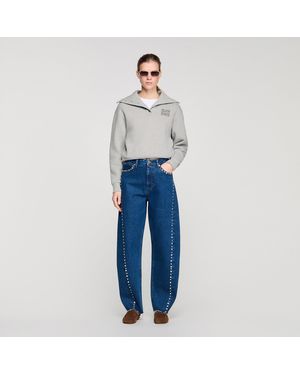 Sandro Rhinestone Barrel Jeans - Blue