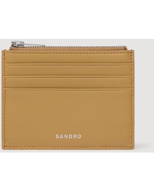 Sandro Zipped Leather Card Holder - Natural