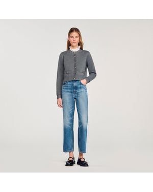 Sandro Cardigan With Ruffle Collar - Blue