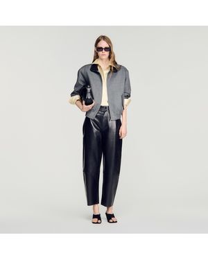 Sandro Leather Barrel-Leg Trousers - Blue