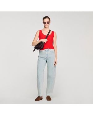 Sandro Knit And Lace Top - Red