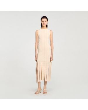 Sandro Fringed Knit Maxi Dress - Natural