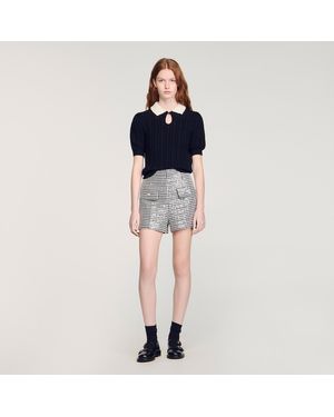 Sandro Pearl Collar Cable Knit Jumper - Blue