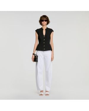 Sandro Buttoned Peplum Top - White
