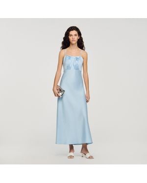 Sandro Satin-Effect Maxi Dress - Blue