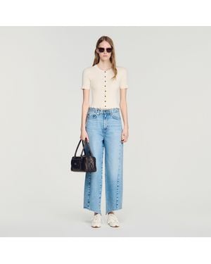 Sandro Ruffled Rib Knit Cardigan - Blue