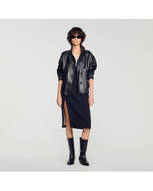 Sandro Oversized Leather Jacket - Blue