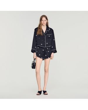 Sandro Beaded And Rhinestone Shorts - Blue