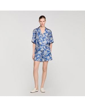 Sandro Floral Print Mini Shorts - Blue