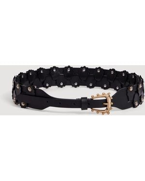 Sandro Interlaced Leather Belt With Studs - Black