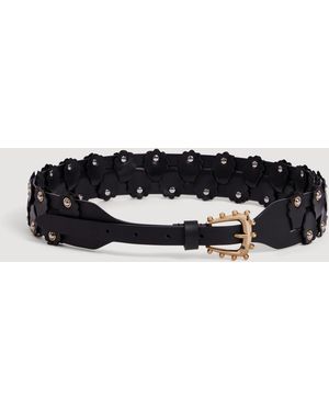 Sandro Ceinture en cuir entrelacé à studs - Noir