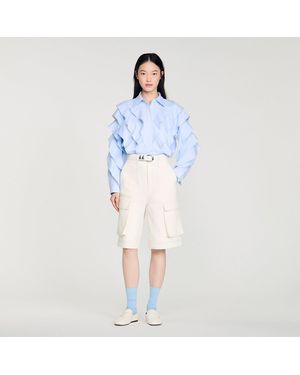 Sandro Ruffled Cotton Shirt - Blue