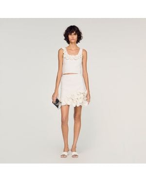 Sandro Floral Knit Crop Top - White