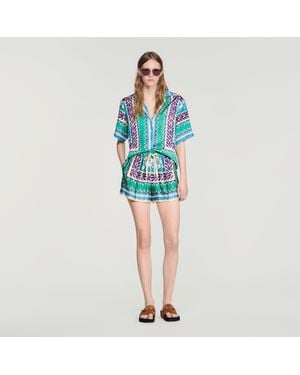 Sandro Short Floral Print Shorts - Blue