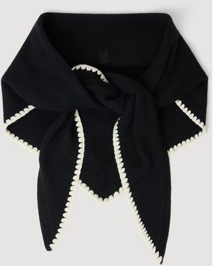 Sandro Ribbed Wool Scarf - Black
