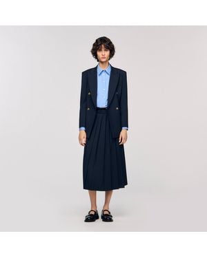 Sandro Long Pleated Skirt - Blue