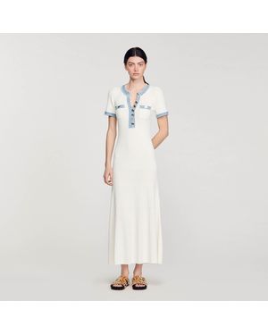 Sandro Denim-trim Knitted Maxi Dress - White