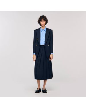 Sandro Long Pleated Skirt - Blue
