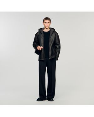 Sandro Shearling Leather Jacket - Black