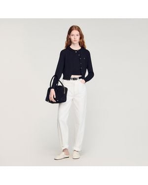 Sandro Cropped Padded Round Neck Cardigan - Blue