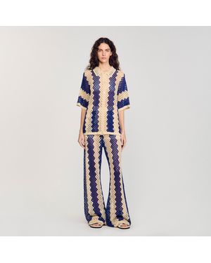 Sandro Cardigan en maille bicolore - Bleu