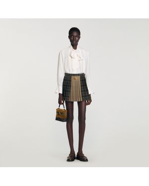 Sandro Short Checked Pleated Skirt - White