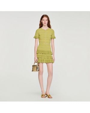 Sandro Cropped Ruffled-Sleeve Cardigan - Yellow