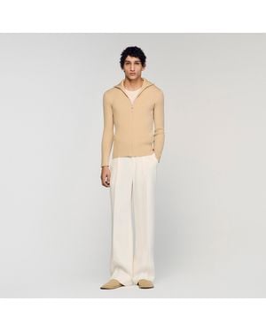 Sandro Zip Cardigan With Standing Collar - White