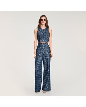 Sandro Sequin Crop Top - Blue