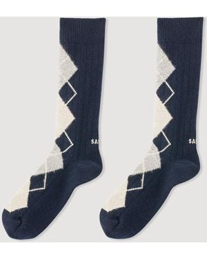 Sandro Rhinestoned Argyle Socks - Blue