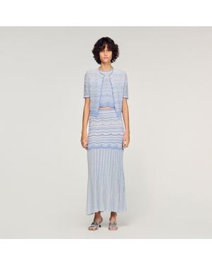 Sandro Long Fancy Knit Skirt - Blue