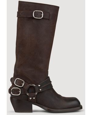 Sandro Leather Buckle Boots - Brown